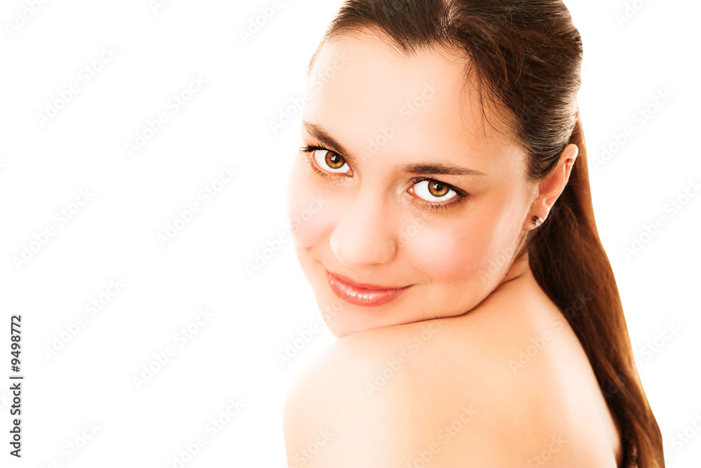 Beautiful woman with big brown eyes and long brown hair Beautiful woman with big brown eyes and long brown hair