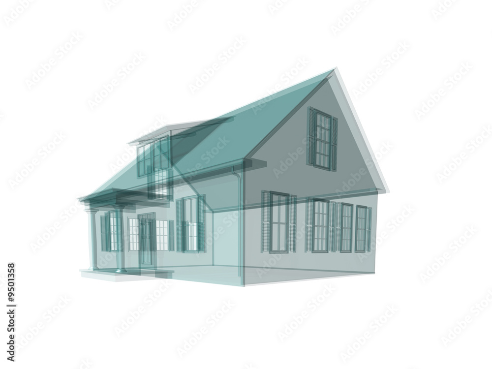 Transparent house with a greenish tint on white. Transparent house with a greenish tint on white.
