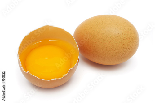 An half egg with yolk and albumin put together with another.