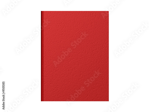 Top down view of a closed red book with a textured cover.