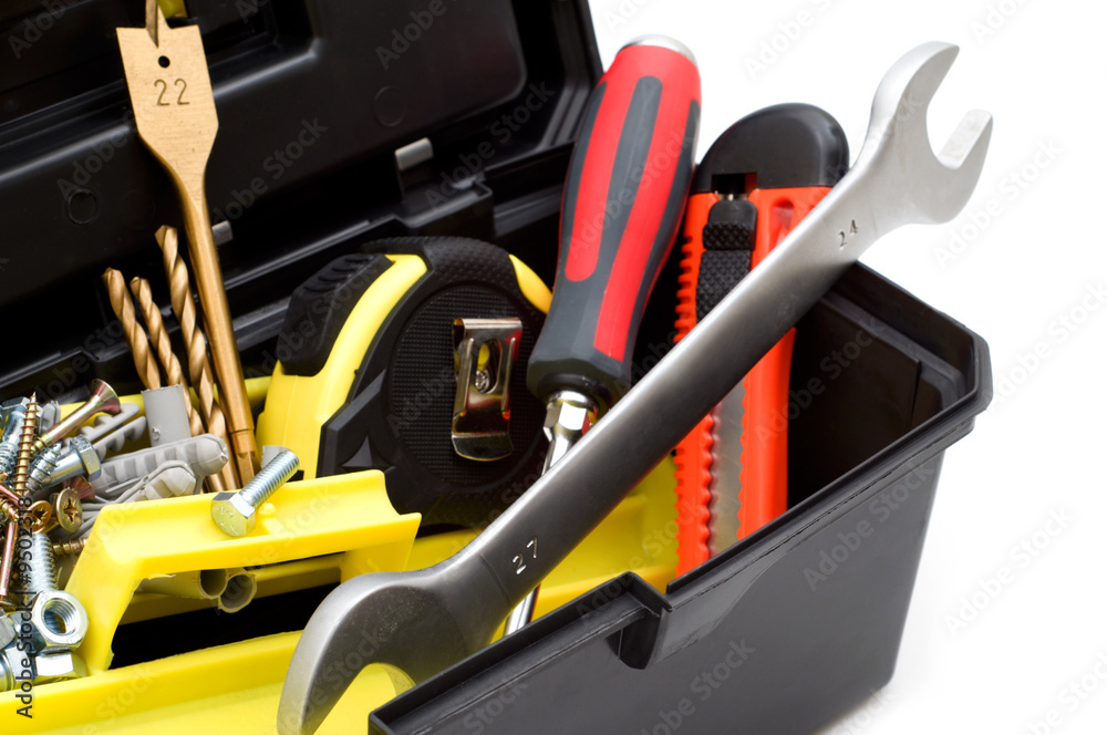 tools in the toolbox on white background tools in the toolbox on white background