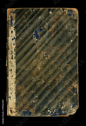 Old blank book cover isolated on black