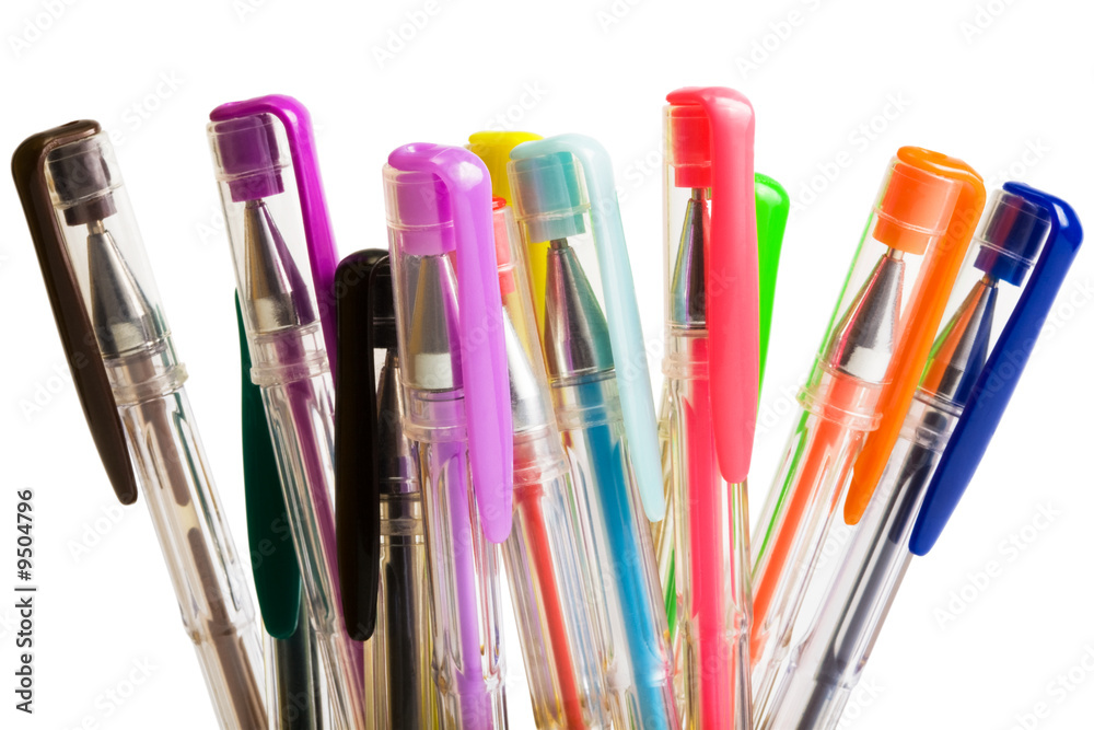 Color ballpoint pens on a white background Color ballpoint pens on a white background