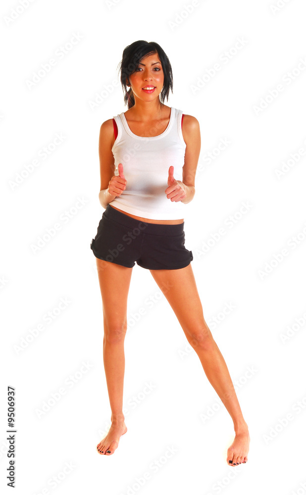 woman giving the thumbs up sign after a workout woman giving the thumbs up sign after a workout