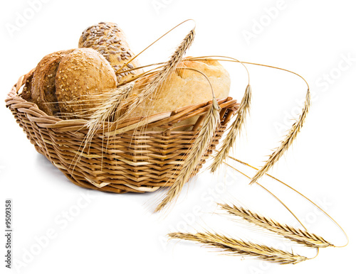 Photo Fresh bread with ears of wheat