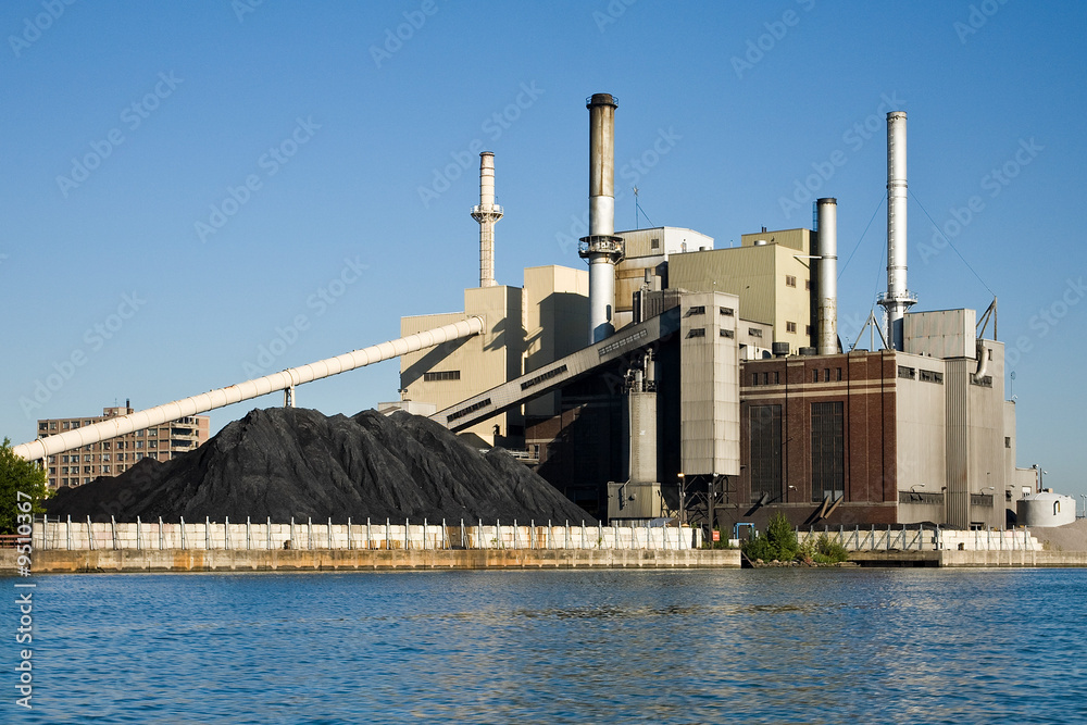 Fossil Fuel Coal Burning Electrical Power Plant - obrazy, fototapety, plakaty 
