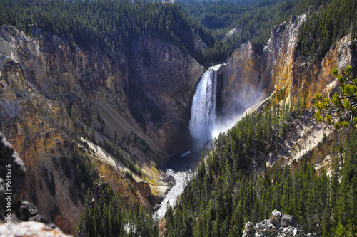 Sparkling falls in a canyon of Yellowstone national park.
