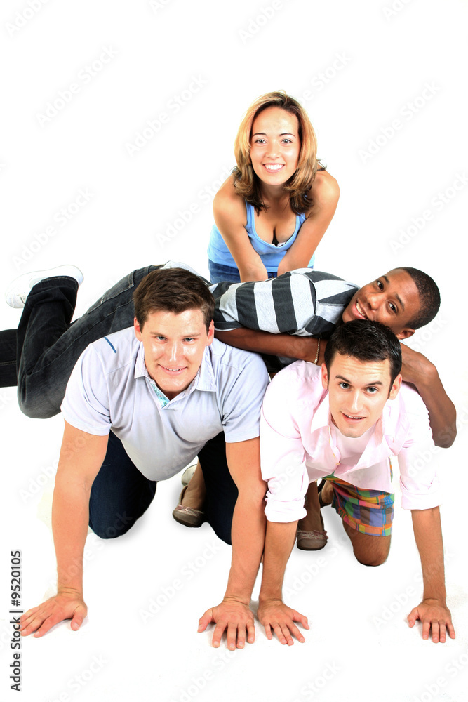 A group of friends, piled on each other A group of friends, piled on each other