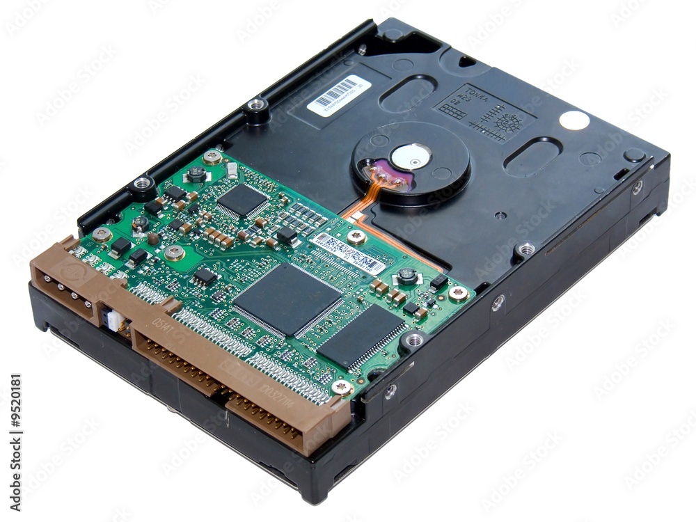 Hard disk with a circuit board on a white background Hard disk with a circuit board on a white background
