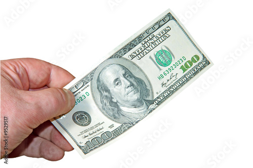 Money in a hand on a white background