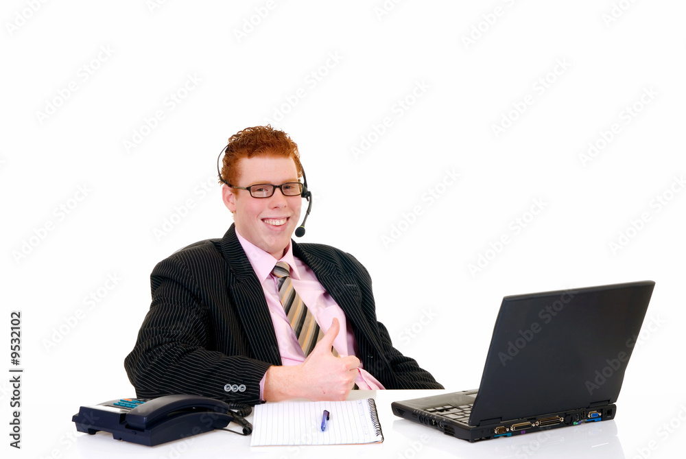Handsome red-headed smiling young male secretary, Handsome red-headed smiling young male secretary,