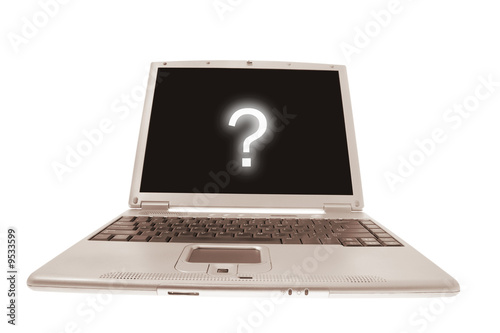 Laptop Computer with Question Mark on Screen