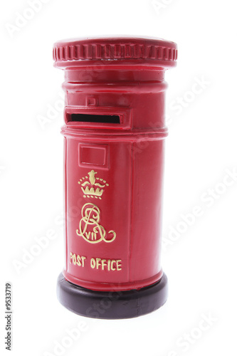 Miniature Post Box on Isolated White Background