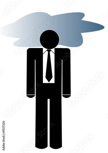 business man with his head in a storm cloud - depression