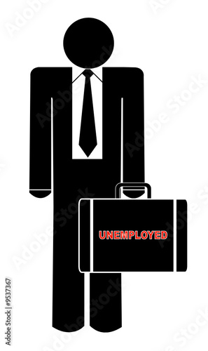 business man holding briefcase with the words - unemployed