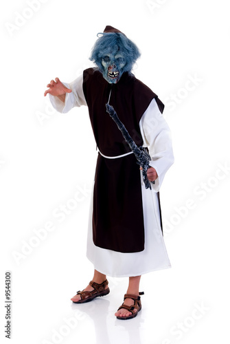 Holiday Halloween scene  creepy character priest in habit