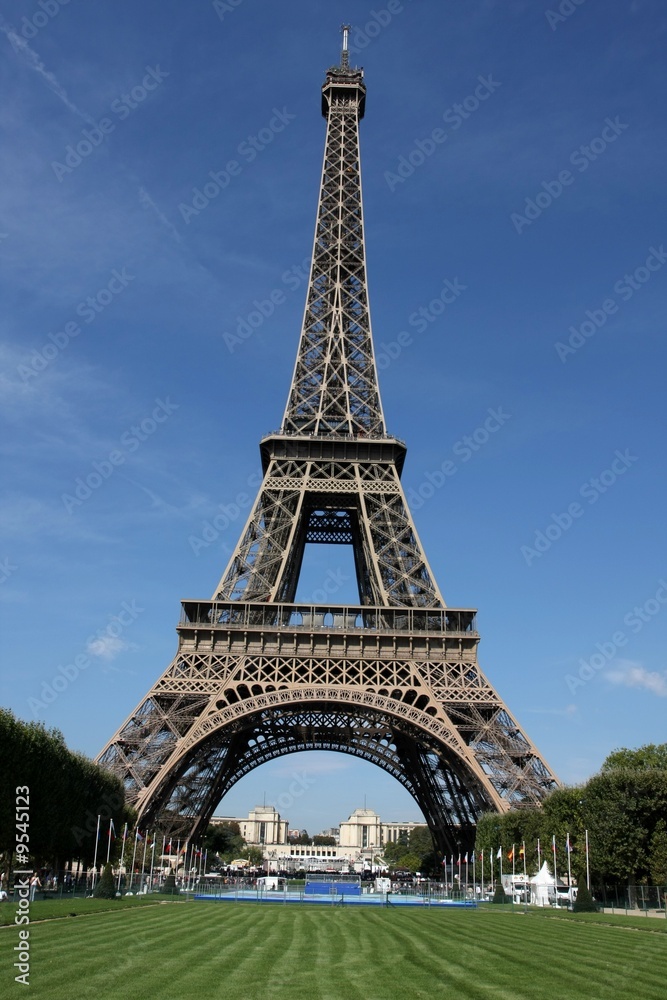 View of the Eiffel Tower from Champ de Mars, Paris, France