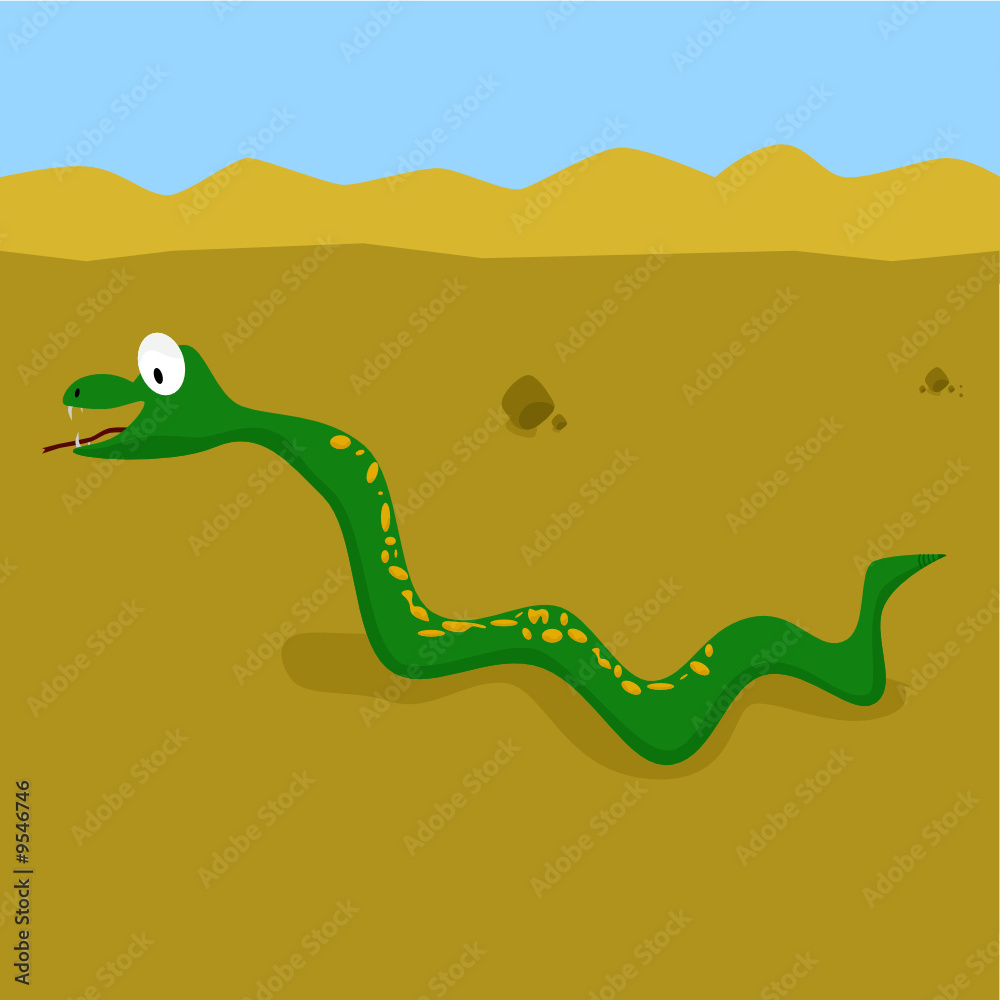 Naklejka premium Cartoon snake in the desert
