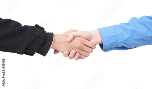 Two businessmen shaking hands in agreement. Isolated