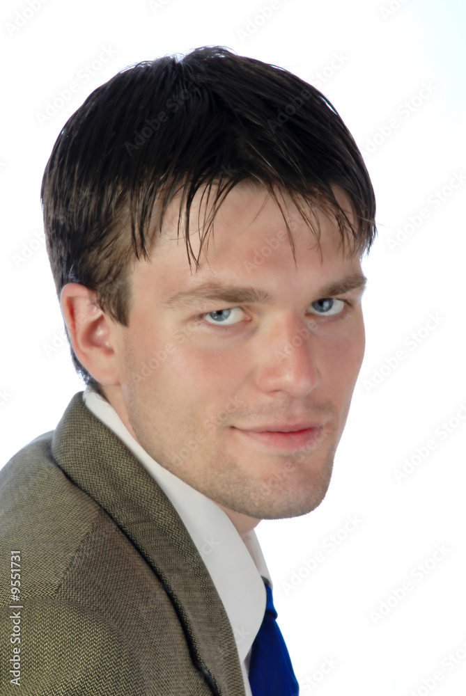 portrait of young businessman on white background, close up portrait of young businessman on white background, close up
