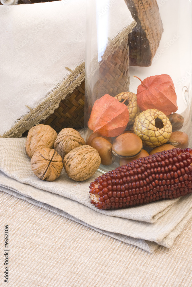 colors of autumn, composition with fruit and towels colors of autumn, composition with fruit and towels