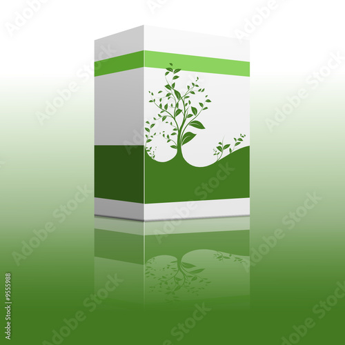 vector serie - white and green carton box with reflexion