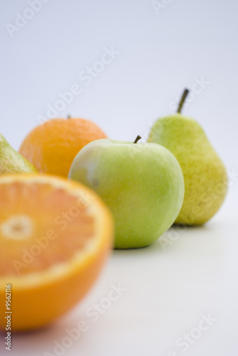 orange  apple and pear fresh fruit isolated on white