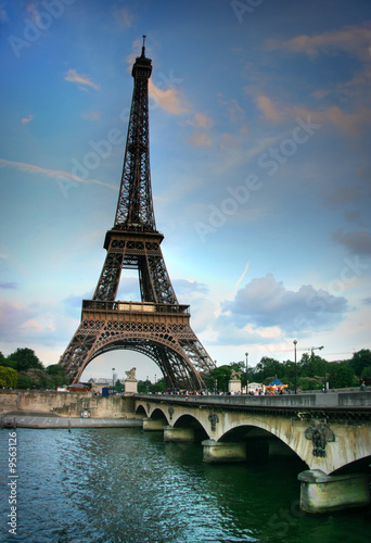 Eiffel tower and Seine river. HDR image.