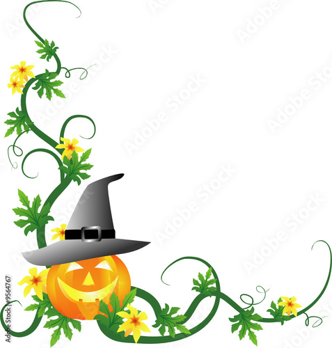 pumpkin with witches hat - halloween illustration