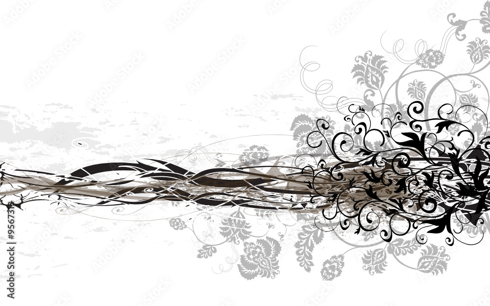 bandeau floral  noir et blanc