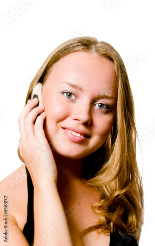 nice girl on telephone on white