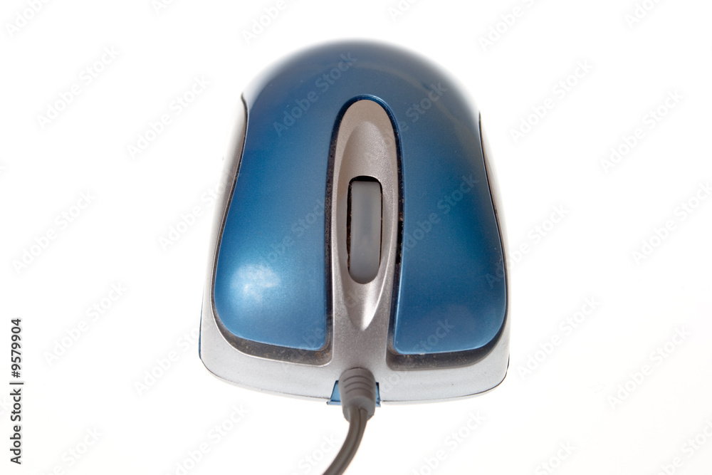 Blue usb mini mouse on a white background Blue usb mini mouse on a white background