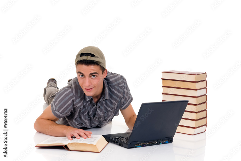 Handsome graduated teenager boy student with laptop, Handsome graduated teenager boy student with laptop,