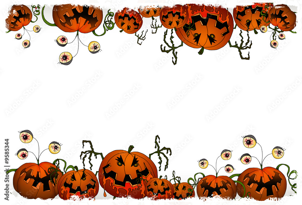Illustrazione Stock cornice per halloween con zucche mostruose | Adobe Stock