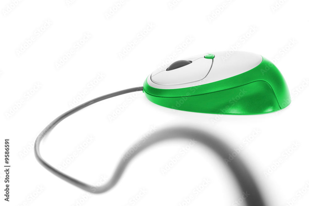 green computer mouse with cable isolated on white green computer mouse with cable isolated on white