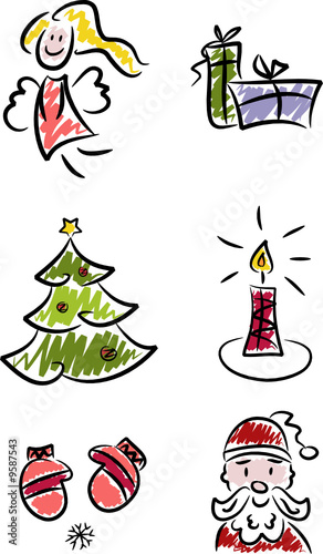 Sechsteiliges Set: Weihnachtsfiguren und -symbole (II)