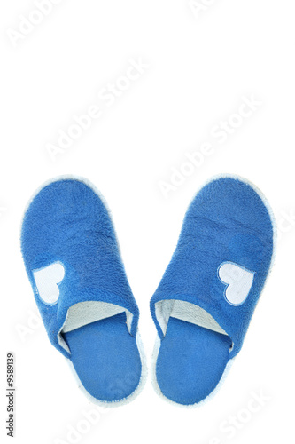 Blue house slippers isolated over white background