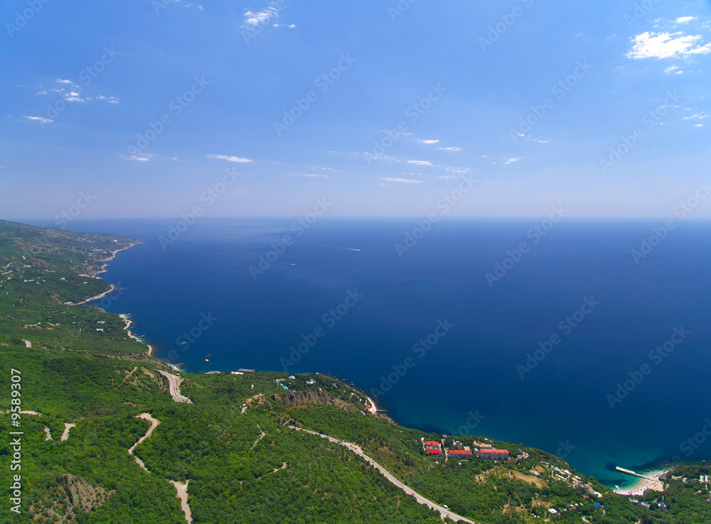 Summer view from mountains on the sea from very high point. Summer view from mountains on the sea from very high point.