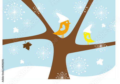 lovebirds in snowfall