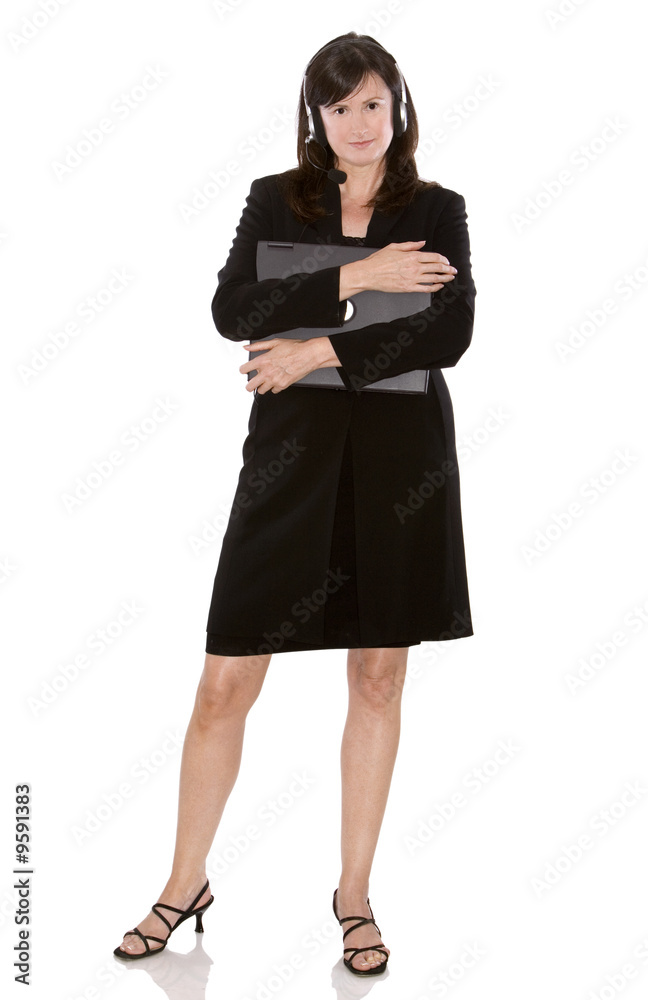 brunette model holding computer on white isolated background brunette model holding computer on white isolated background