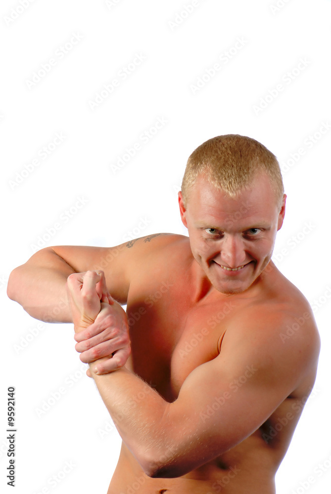 young man has strained muscles of trunk young man has strained muscles of trunk