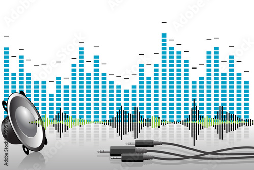 Abstract music background - equalizers, speakers and cables