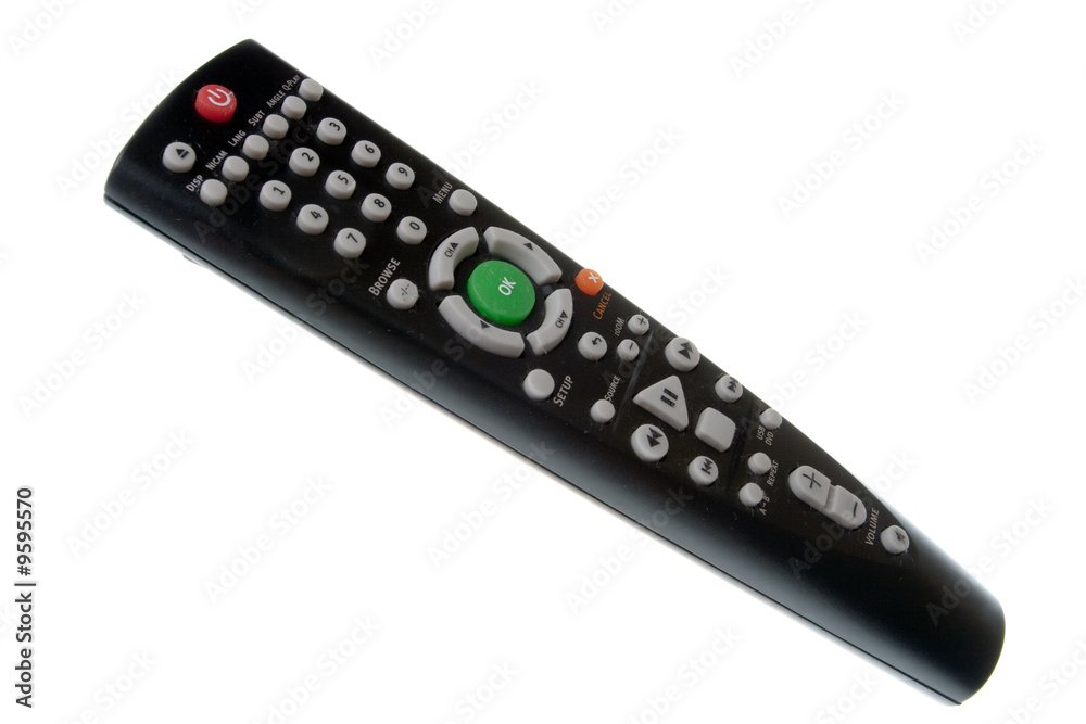 Black Infrared remote control on a white background Black Infrared remote control on a white background