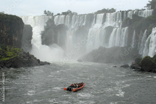 Boat with people in Iguazu waterfalls - Argentina.