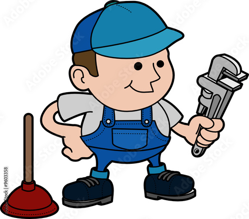 Illustration of male plumber with wrench and plunger