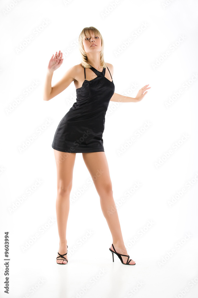 Young emotional woman in short black dress Young emotional woman in short black dress