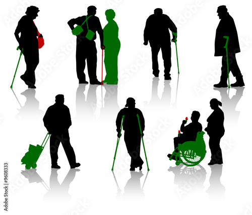 Silhouette of old people and disabled persons