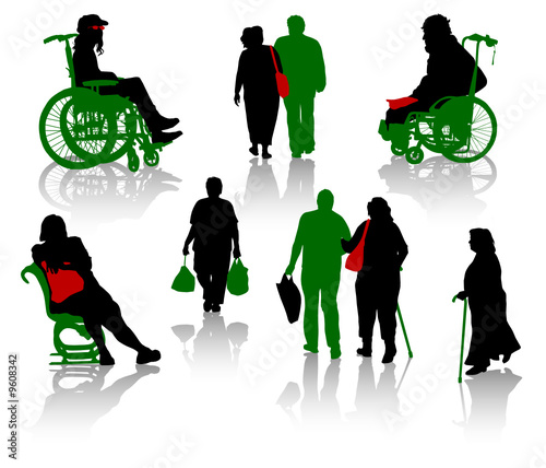 Silhouette of old people and disabled persons