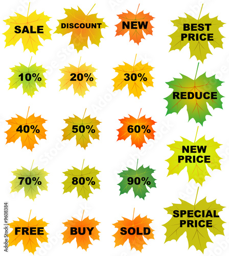 Set of autumn leaves price tags