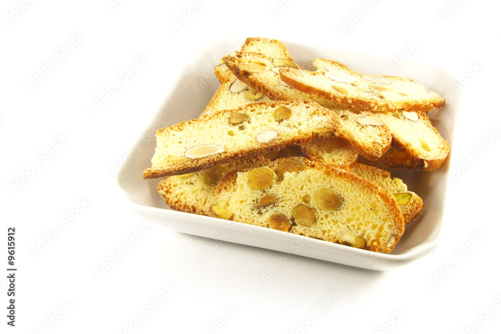 Biscotti Biscuits Laid Out On a White Background